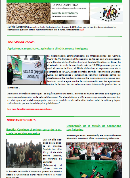 La Via Campesina- Boletín Electrónico Enero 2015